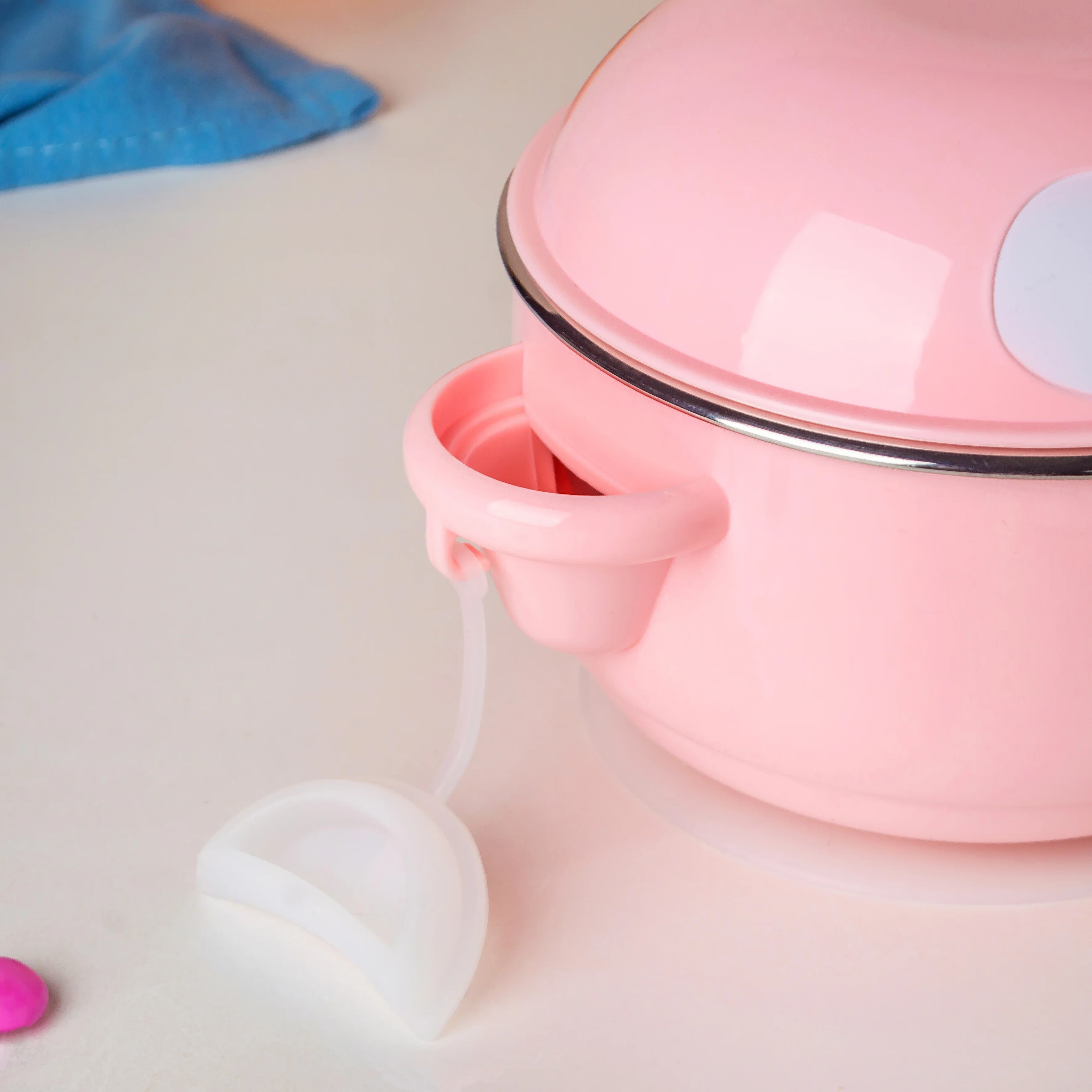 Steel Food Bowl With Heating Water Chamber Pink 400 ml - Image 3
