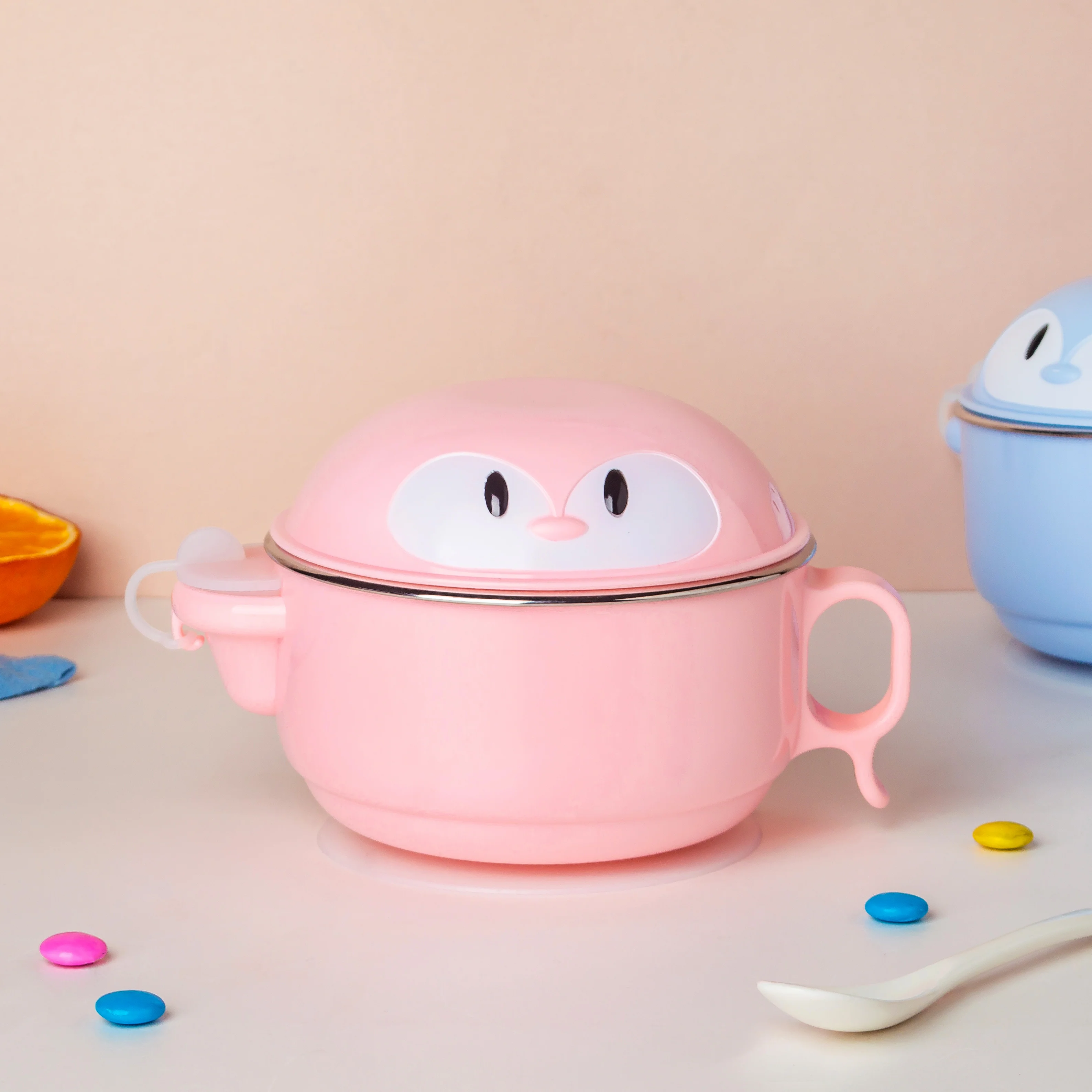 Steel Food Bowl With Heating Water Chamber Pink 400 ml - Image 5