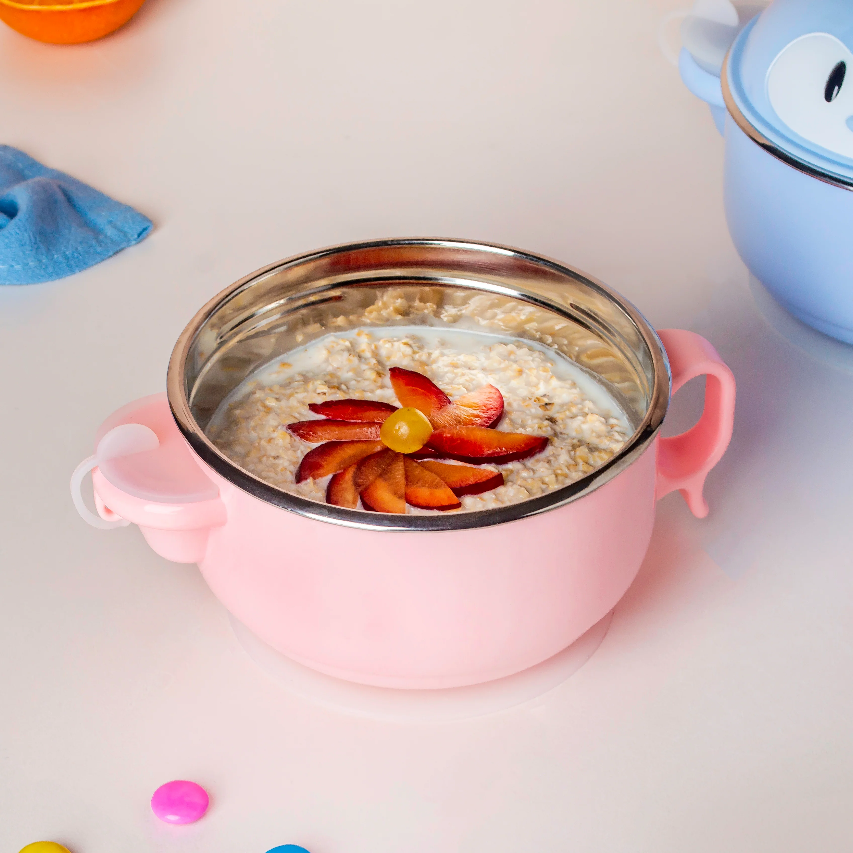Steel Food Bowl With Heating Water Chamber Pink 400 ml - Image 6