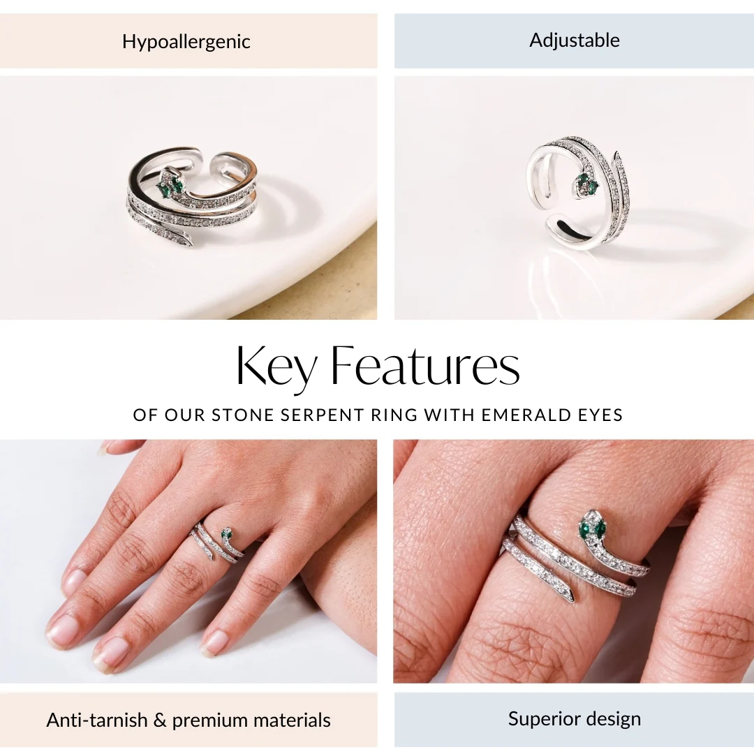 Stone Serpent Ring With Emerald Eyes - Image 4