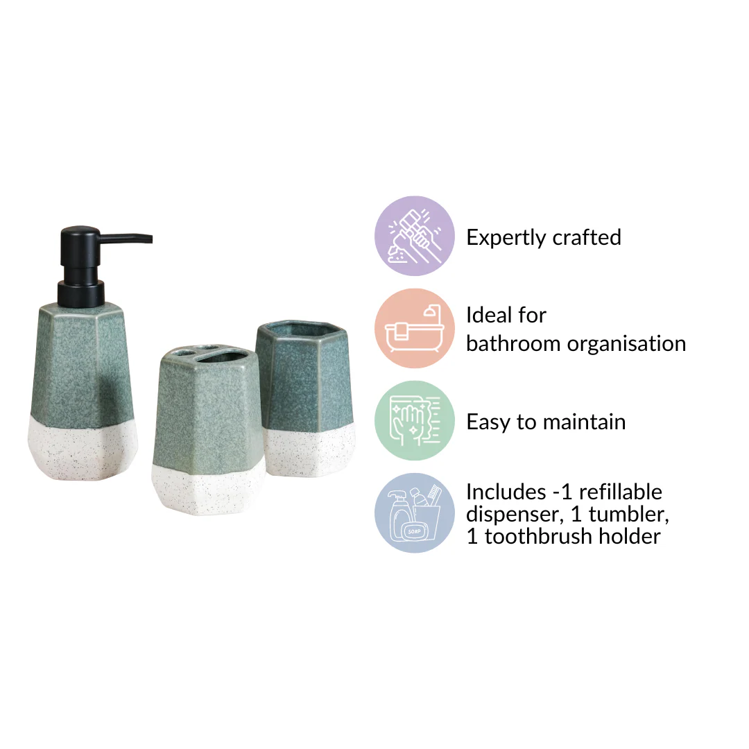 Stoneware Bathroom Accessories Set Of 3 - Image 4