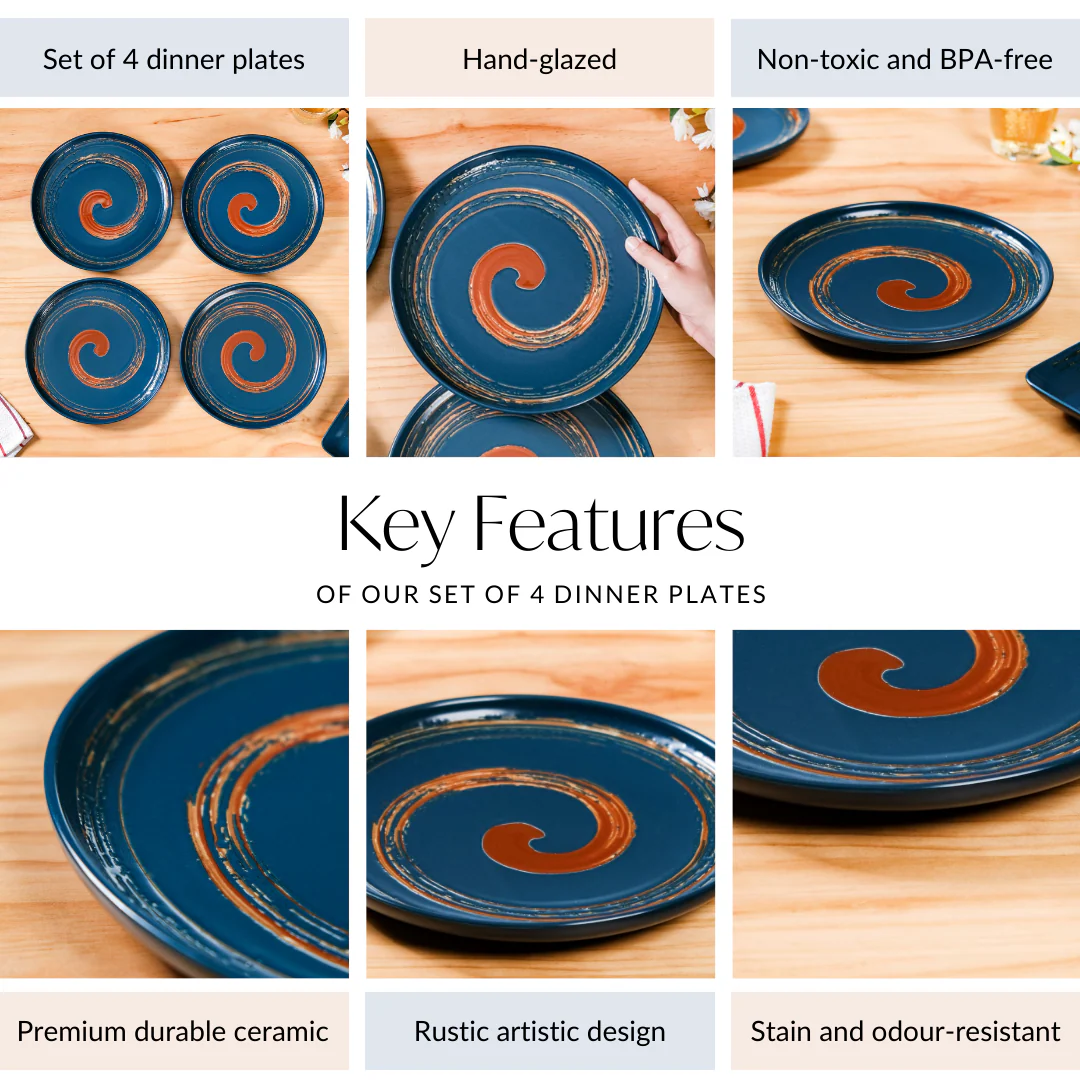Stoneware Ceramic Dinner Plates Navy Blue Set Of 4 10 Inch - Image 4