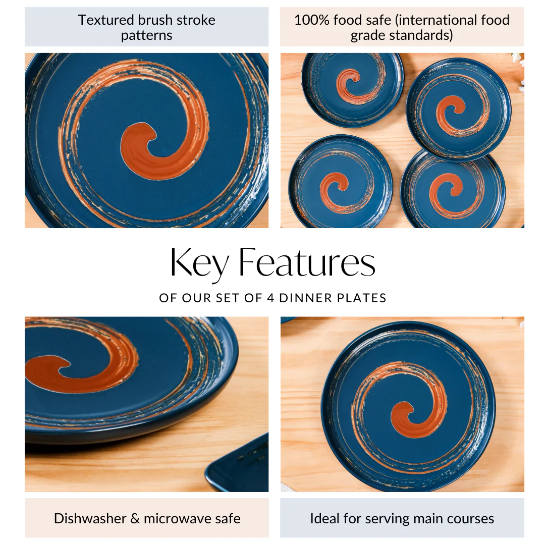 Stoneware Ceramic Dinner Plates Navy Blue Set Of 4 10 Inch - Image 5