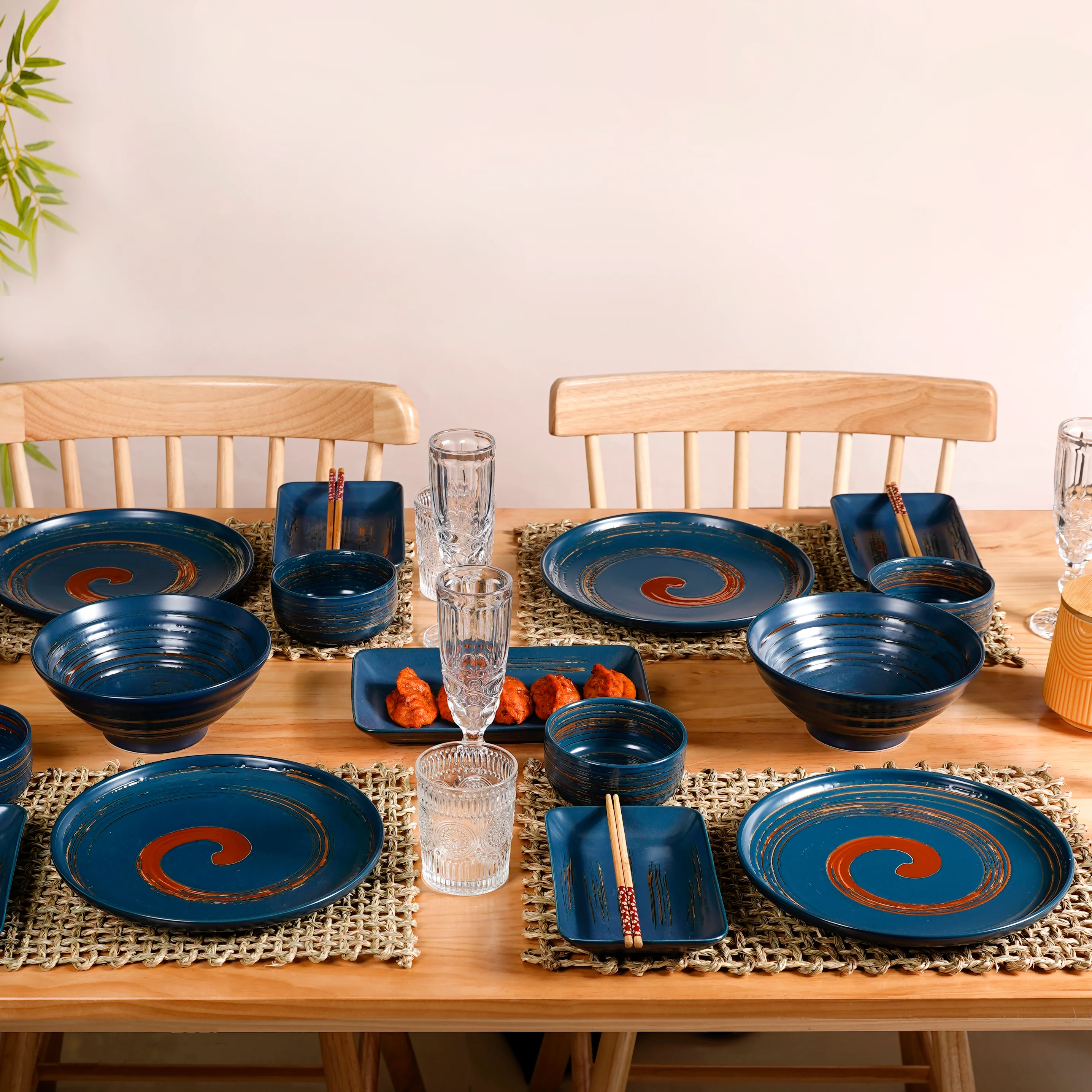 Stoneware Matte 22-Piece Dinner Set For 6 Blue - Image 2