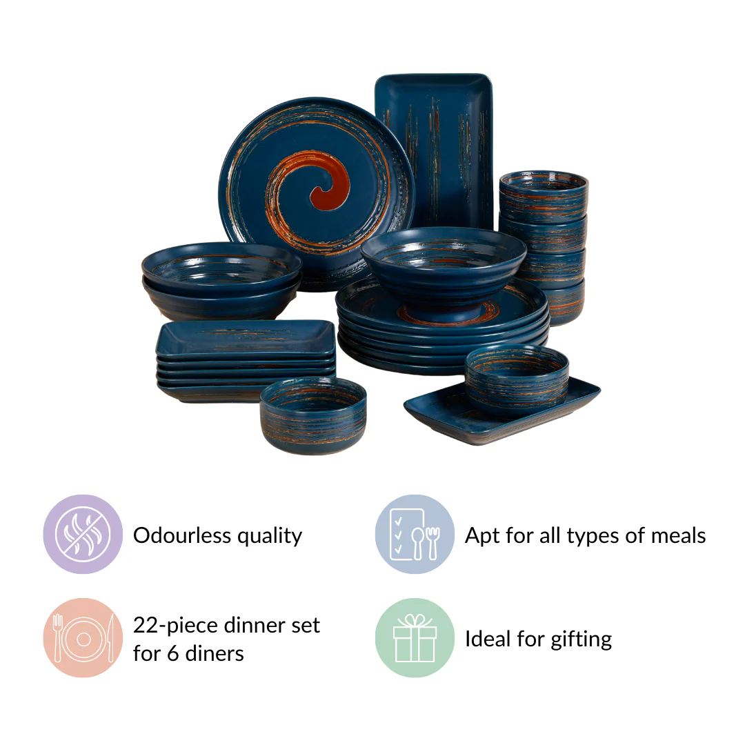 Stoneware Matte 22-Piece Dinner Set For 6 Blue - Image 7