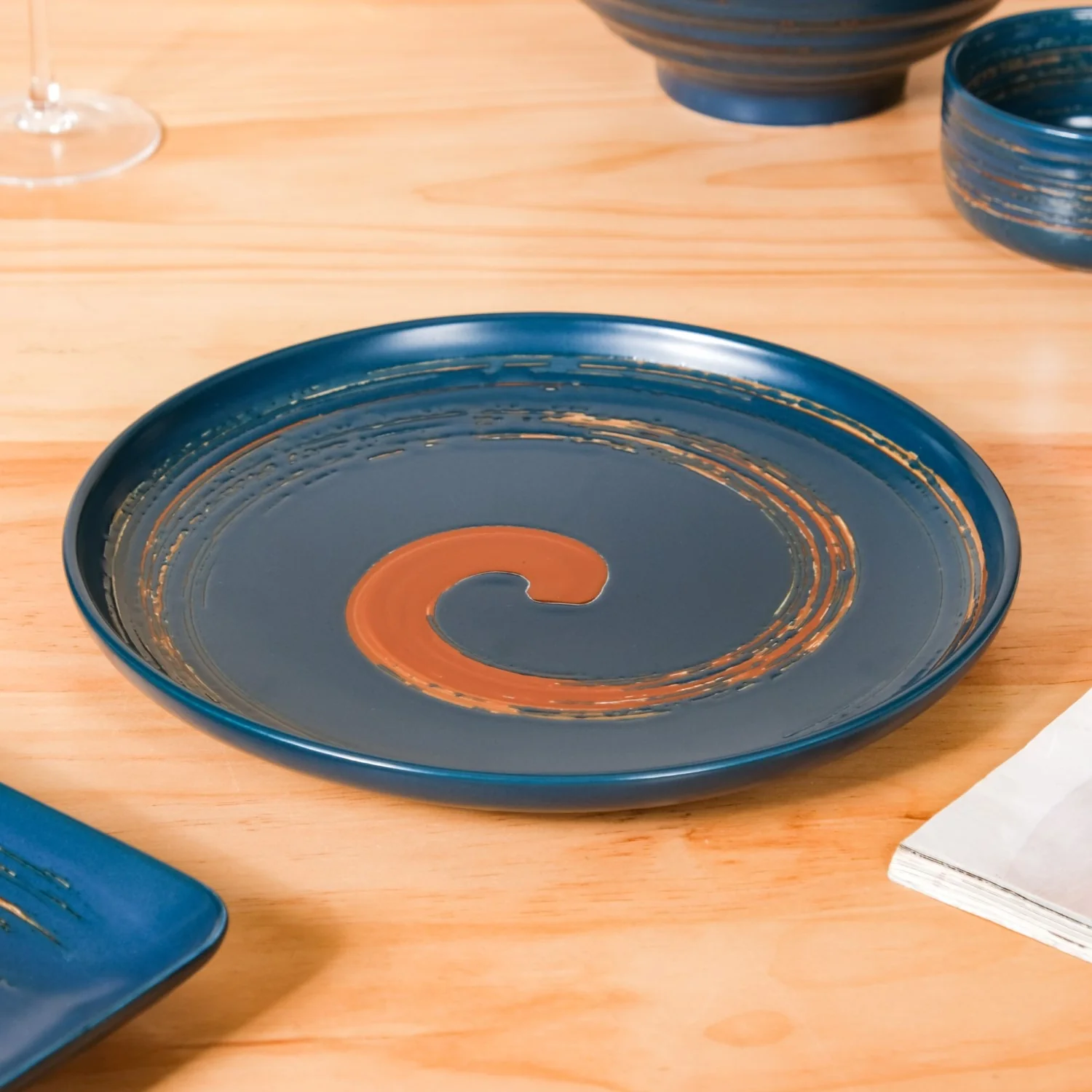 Stoneware Matte 22-Piece Dinner Set For 6 Blue - Image 9