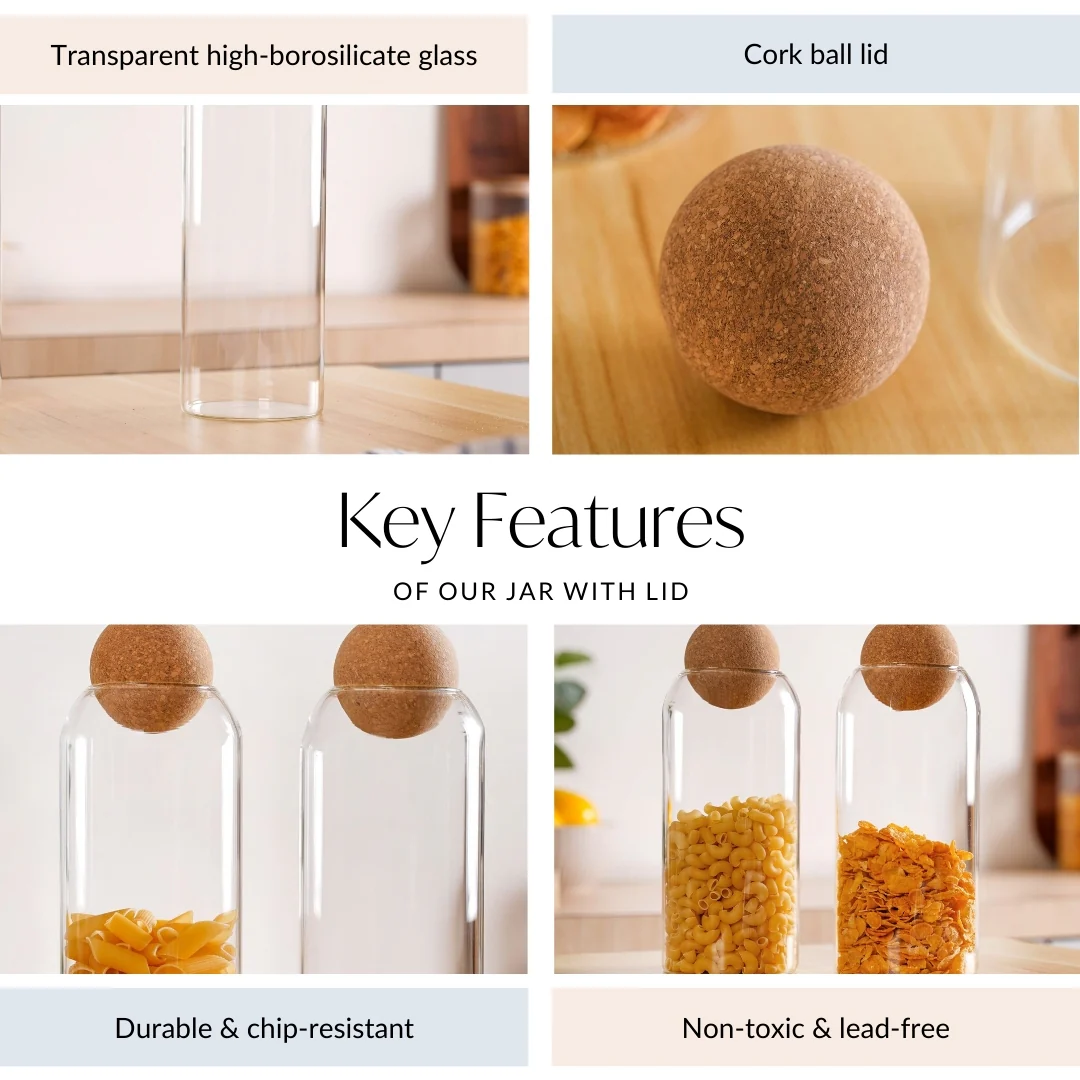 Storage Glass Jars with Cork Ball Lids Set of 2 1300ml - Image 5