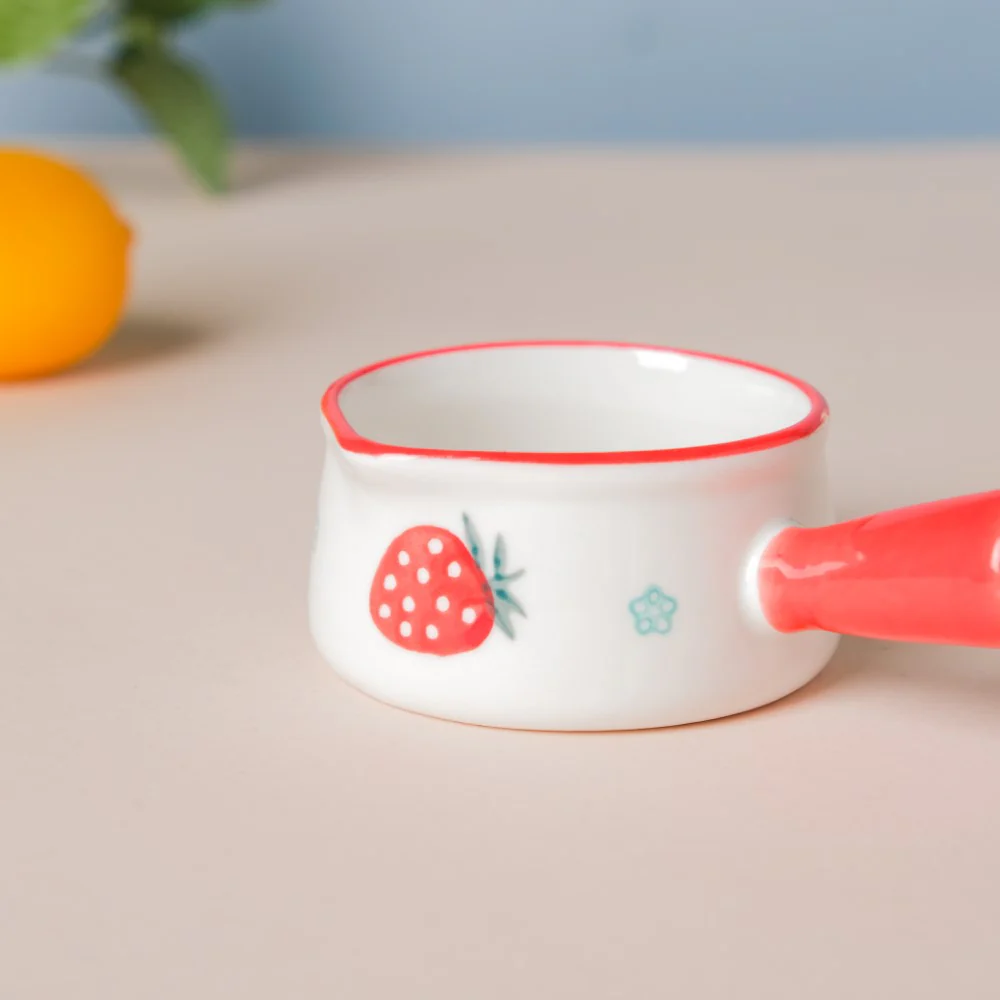 Strawberry Ceramic Creamer With Handle Red Small - Image 4