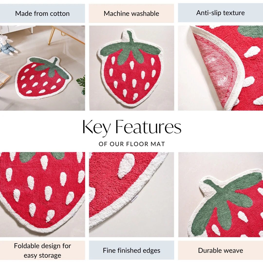 Strawberry Cotton Anti Slip Floor Mat 74x62cm - Image 4