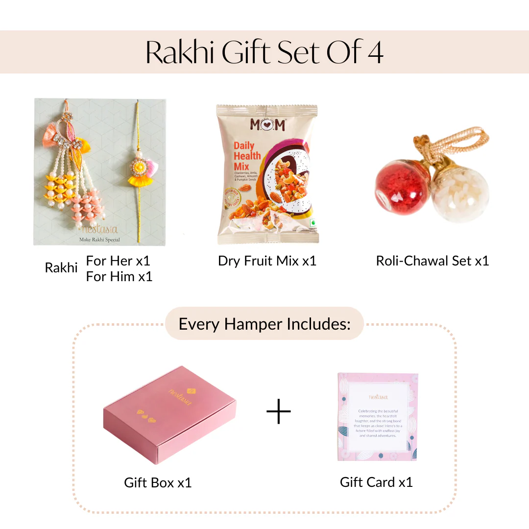 String Of Pearls Rakhi Lumba Hamper Set Of 4 With Gift Box And Card - Image 6