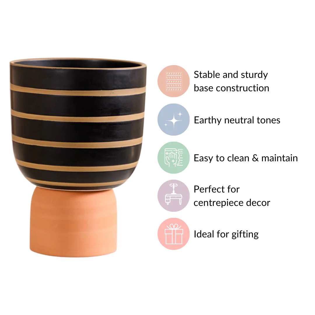 Striped Ceramic Flower Vase Black - Image 6