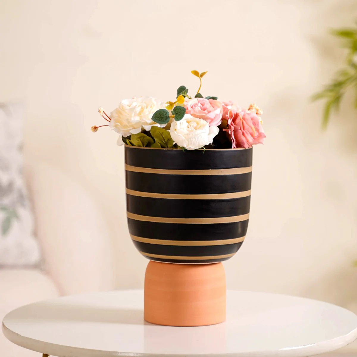 Striped Ceramic Flower Vase Black - Image 9