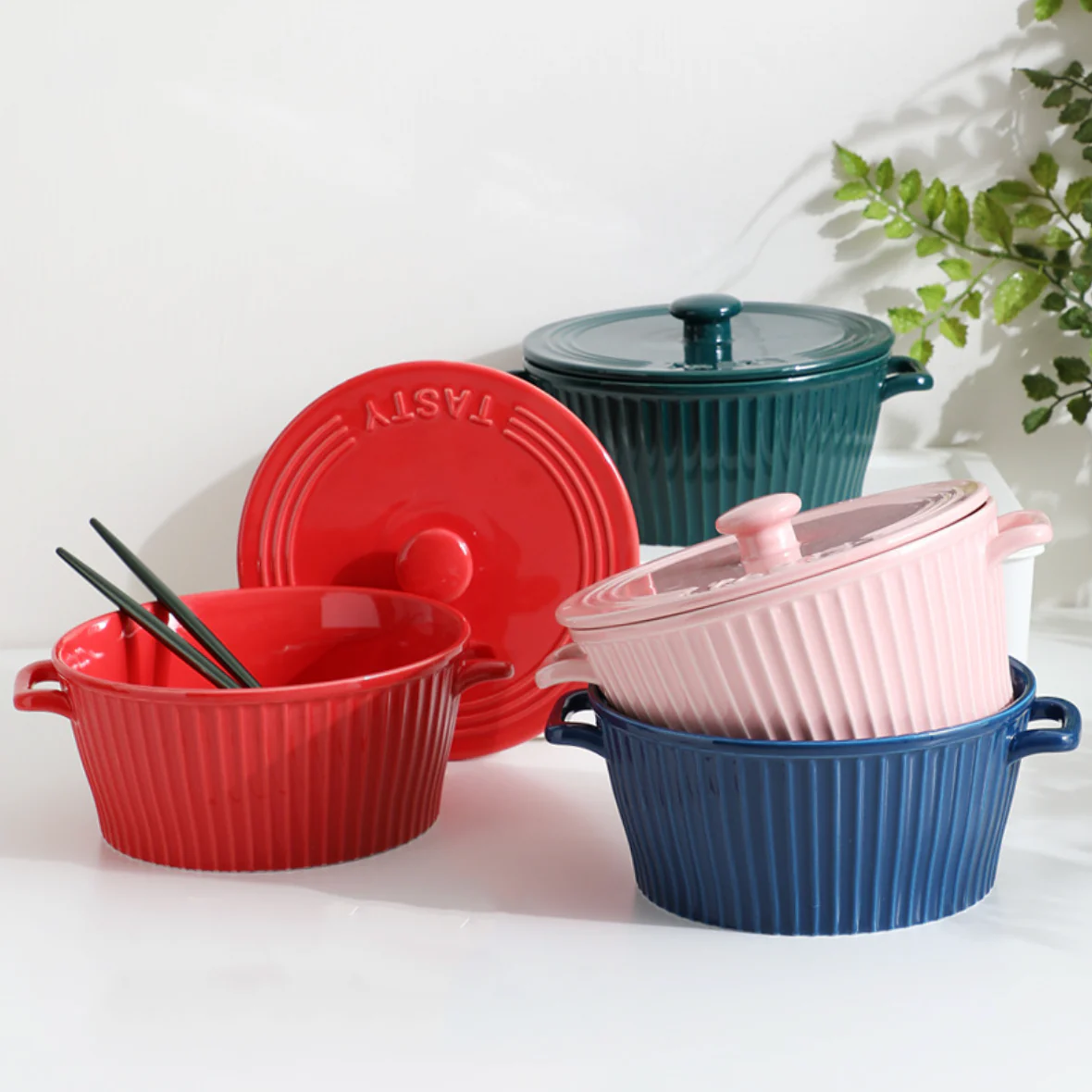 Striped Cooking Pot with Lid - Image 2