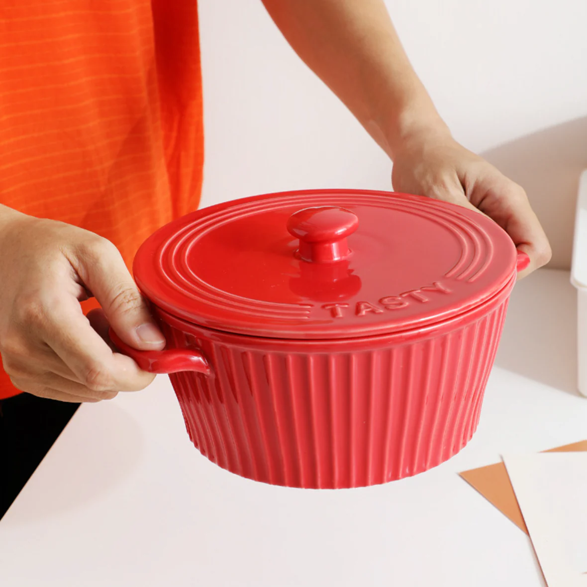 Striped Cooking Pot with Lid - Image 3