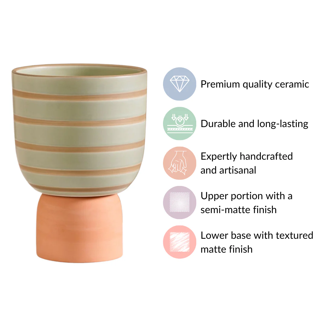 Striped Terra Ceramic Flower Pot Green - Image 4