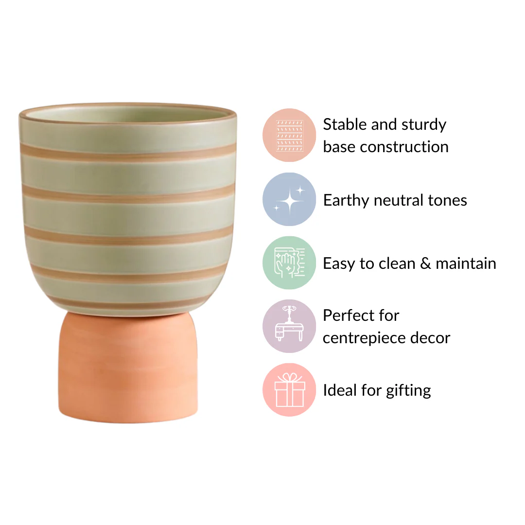 Striped Terra Ceramic Flower Pot Green - Image 5