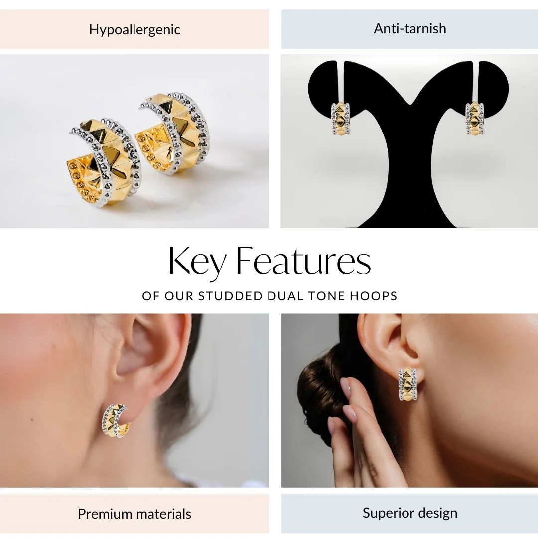 Studded Dual Tone Hoops - Image 4
