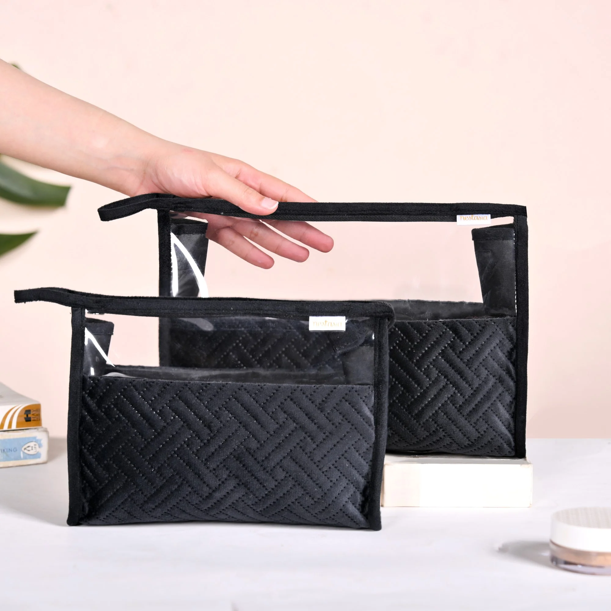 Stylish Black Travel And Makeup Pouch Set Of 2 - Image 2