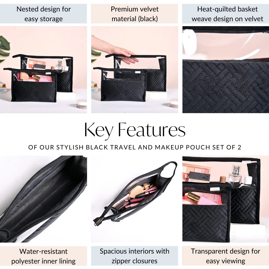Stylish Black Travel And Makeup Pouch Set Of 2 - Image 4