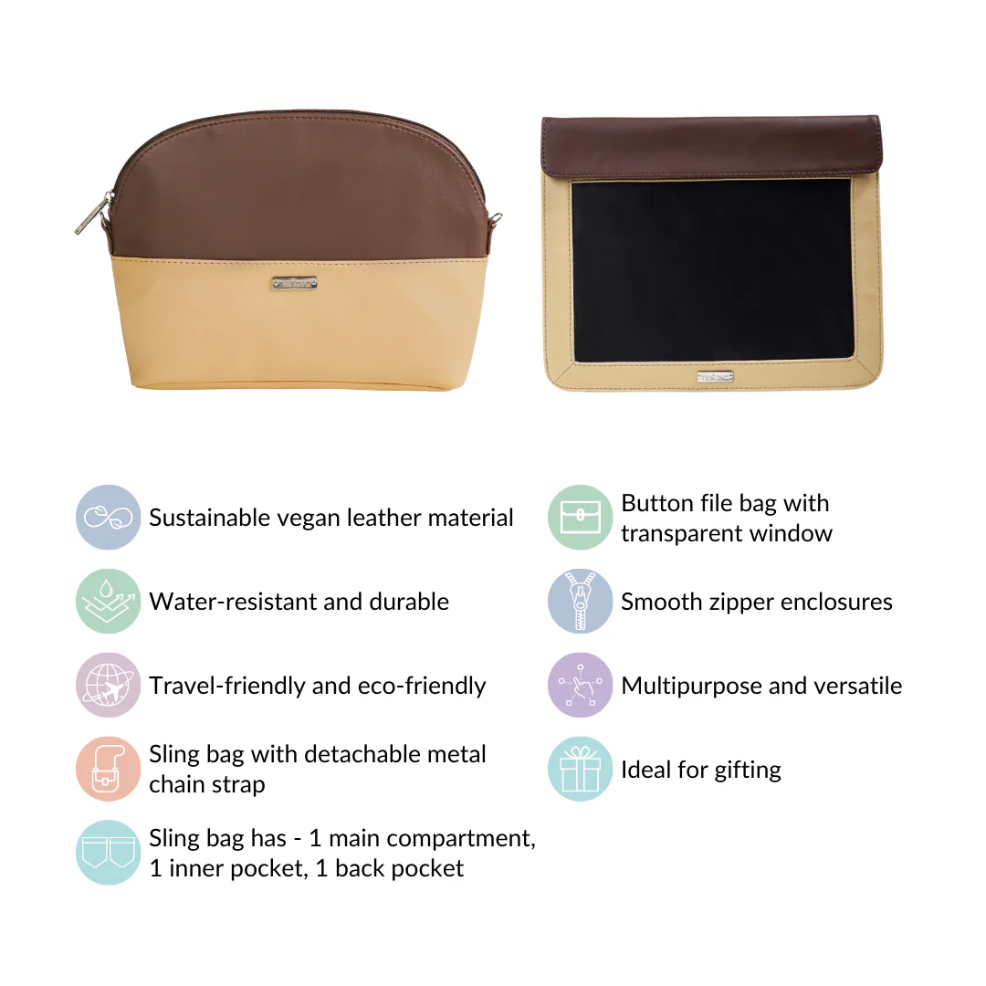 Stylish Sling Bag And File Bag Set Of 2 Beige - Image 7