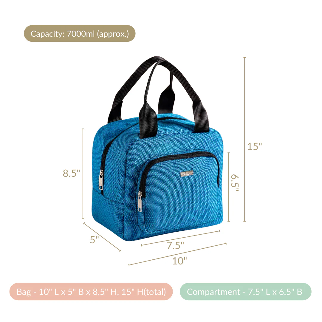 Stylish Sustainable Thermal Insulated Jute Lunch Bag Teal - Image 5