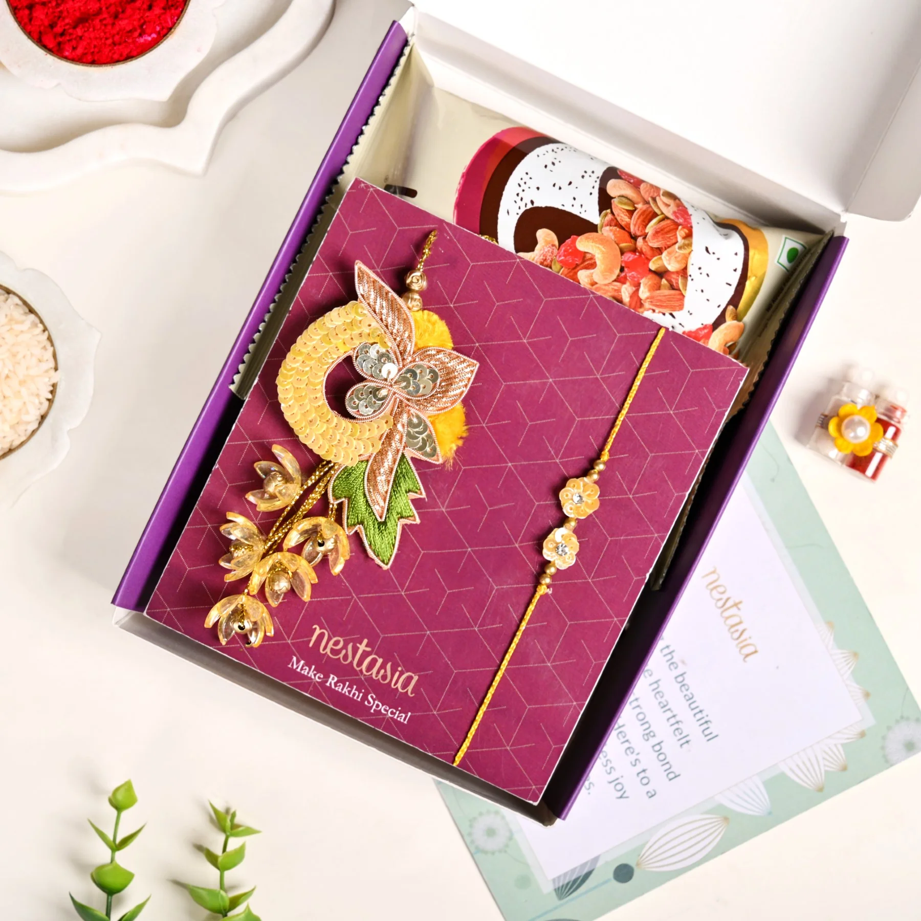 Sunlit Amber Petal Rakhi Lumba Set - Image 5