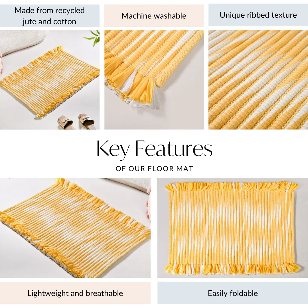 Sunny Stripes Textured Yellow Floor Mat 85x62cm - Image 3