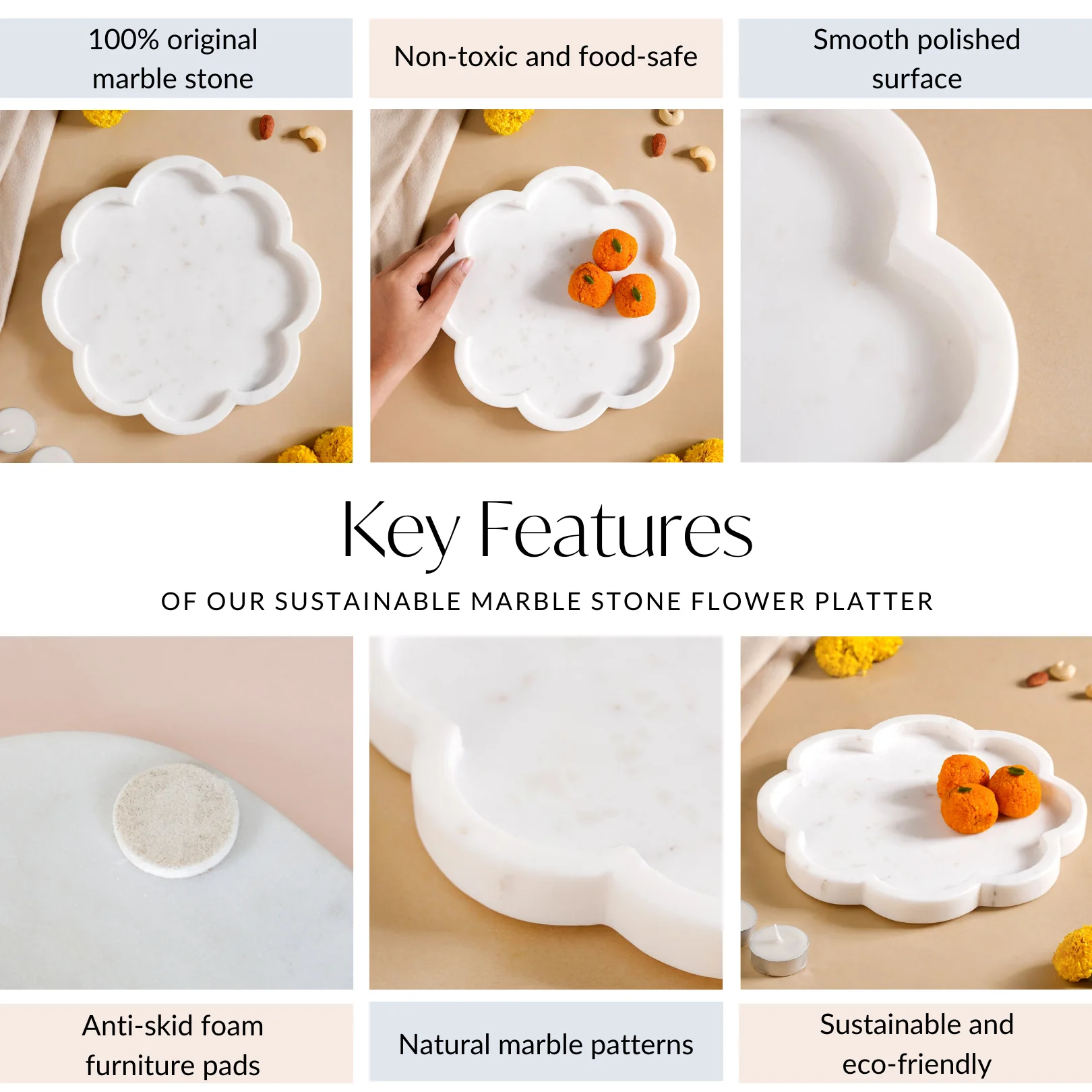 Sustainable Marble Stone Flower Platter 9 Inch - Image 5