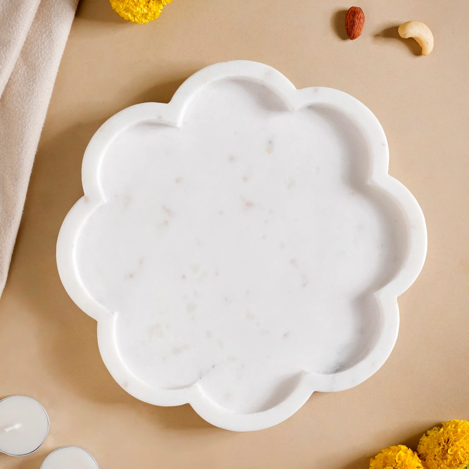 Sustainable Marble Stone Flower Platter 9 Inch - Image 6