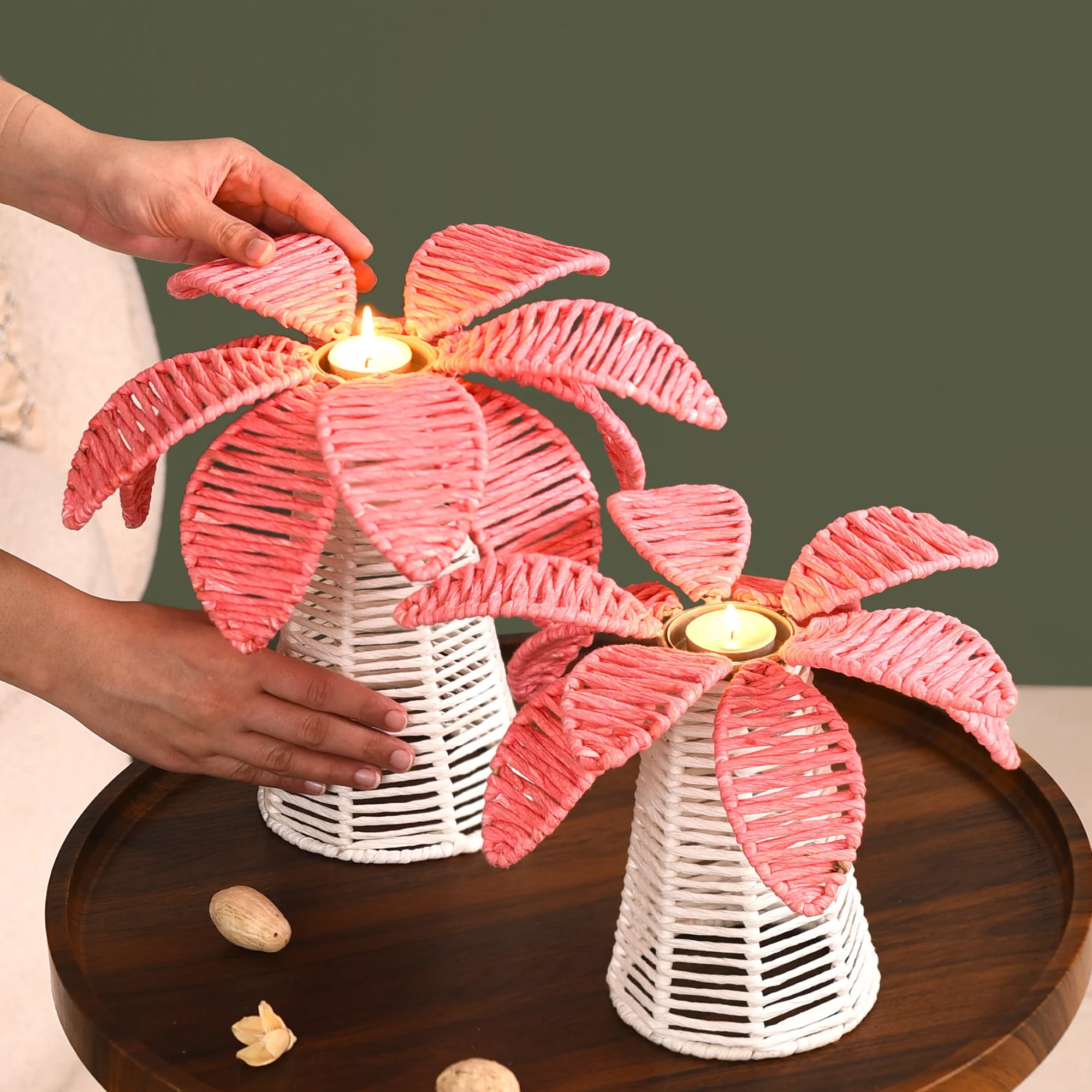 Sustainable Palm Tree Candle Stand Set Of 2 - Image 2