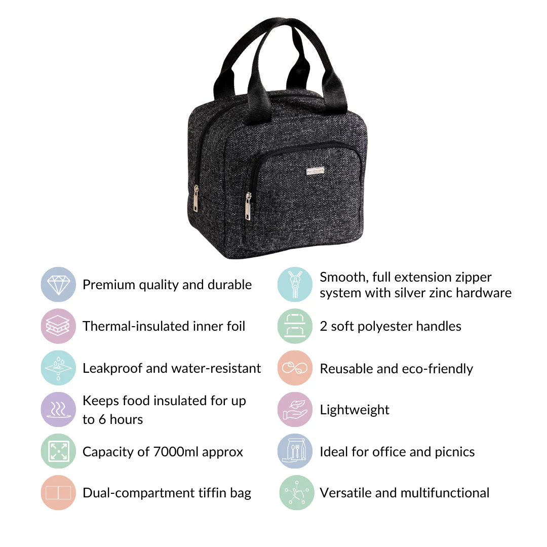 Sustainable Thermal Insulated Jute Lunch Bag Black - Image 4