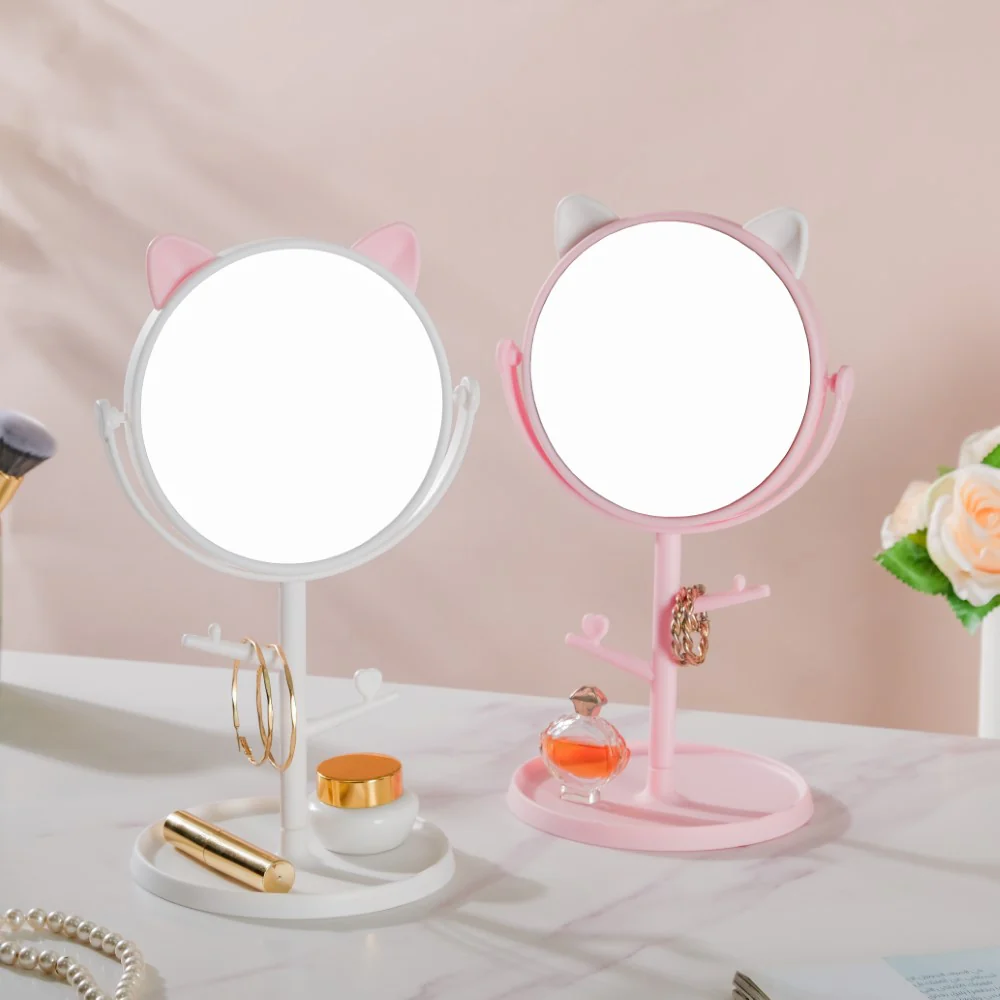 Tabletop Vanity Cat Mirror With Organizer Pink - Image 10
