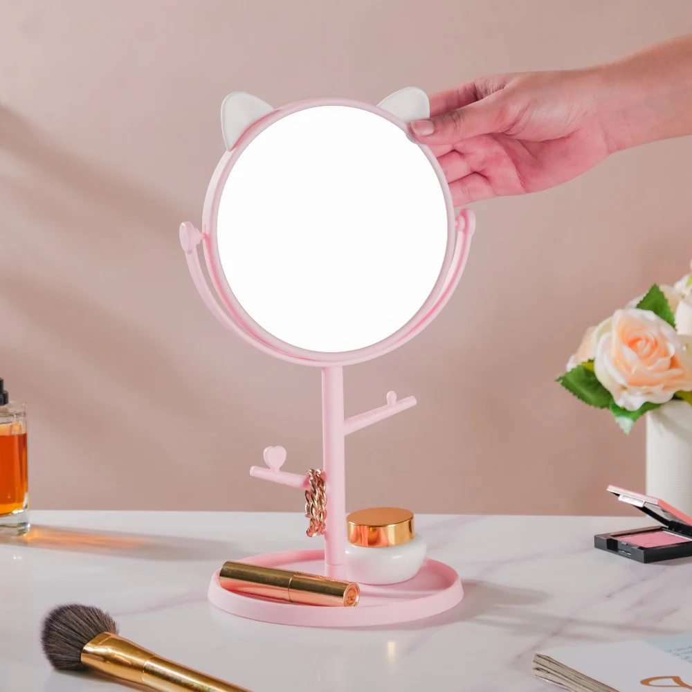 Tabletop Vanity Cat Mirror With Organizer Pink - Image 2