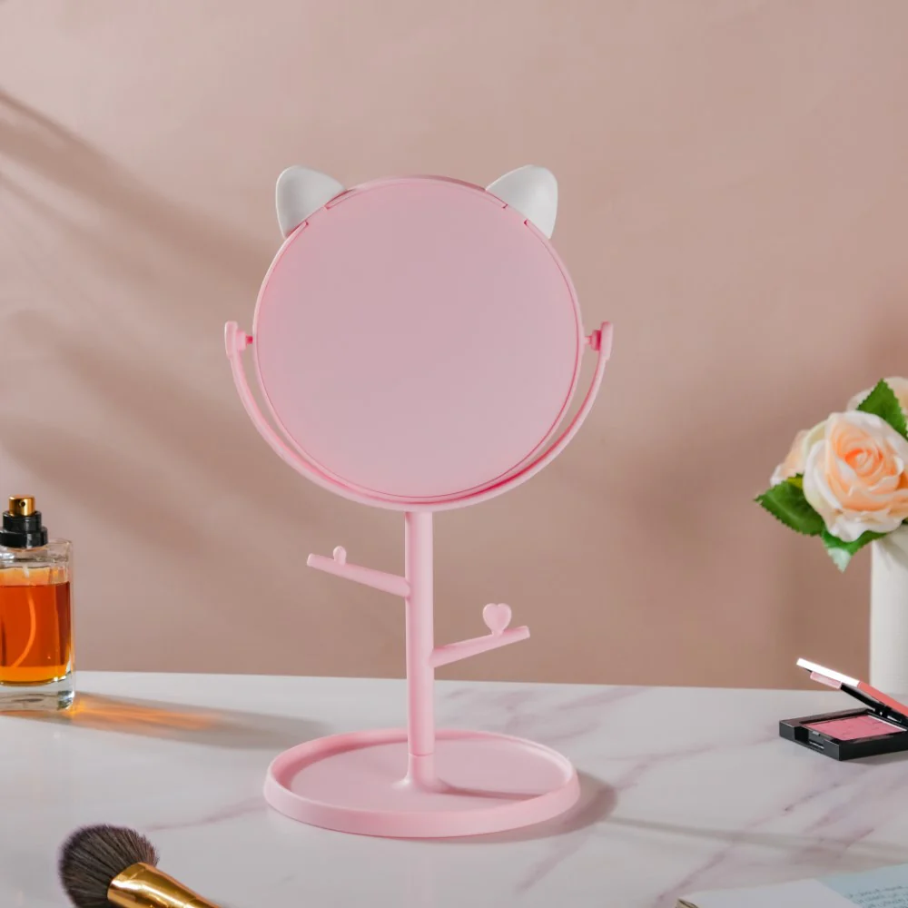Tabletop Vanity Cat Mirror With Organizer Pink - Image 3