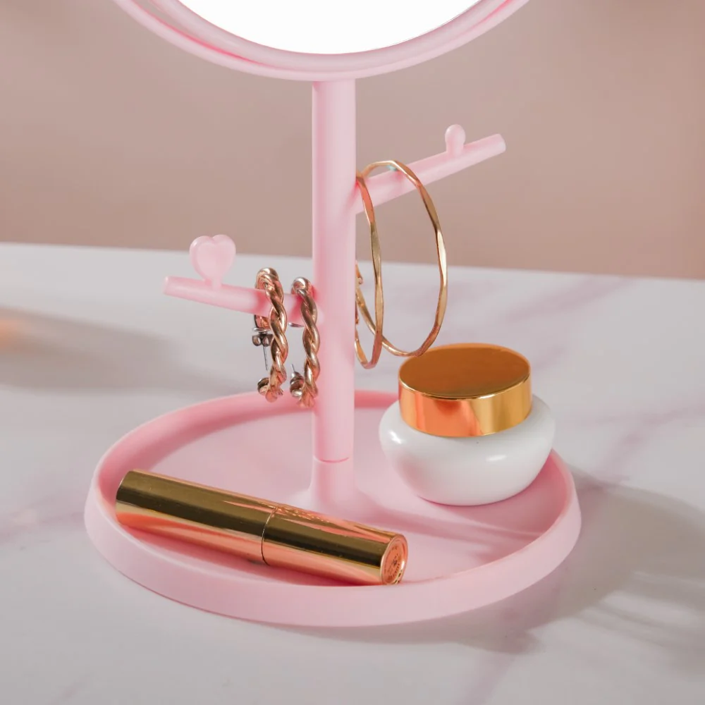 Tabletop Vanity Cat Mirror With Organizer Pink - Image 5