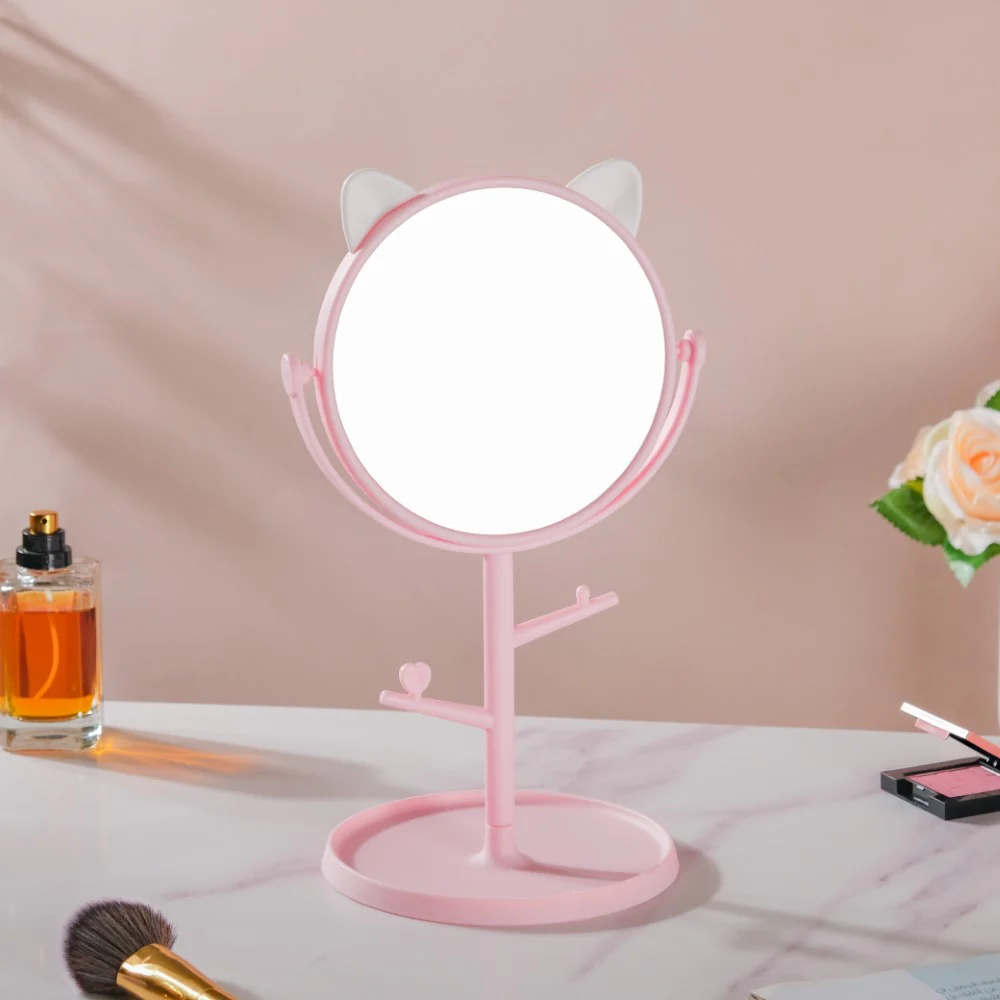 Tabletop Vanity Cat Mirror With Organizer Pink - Image 7