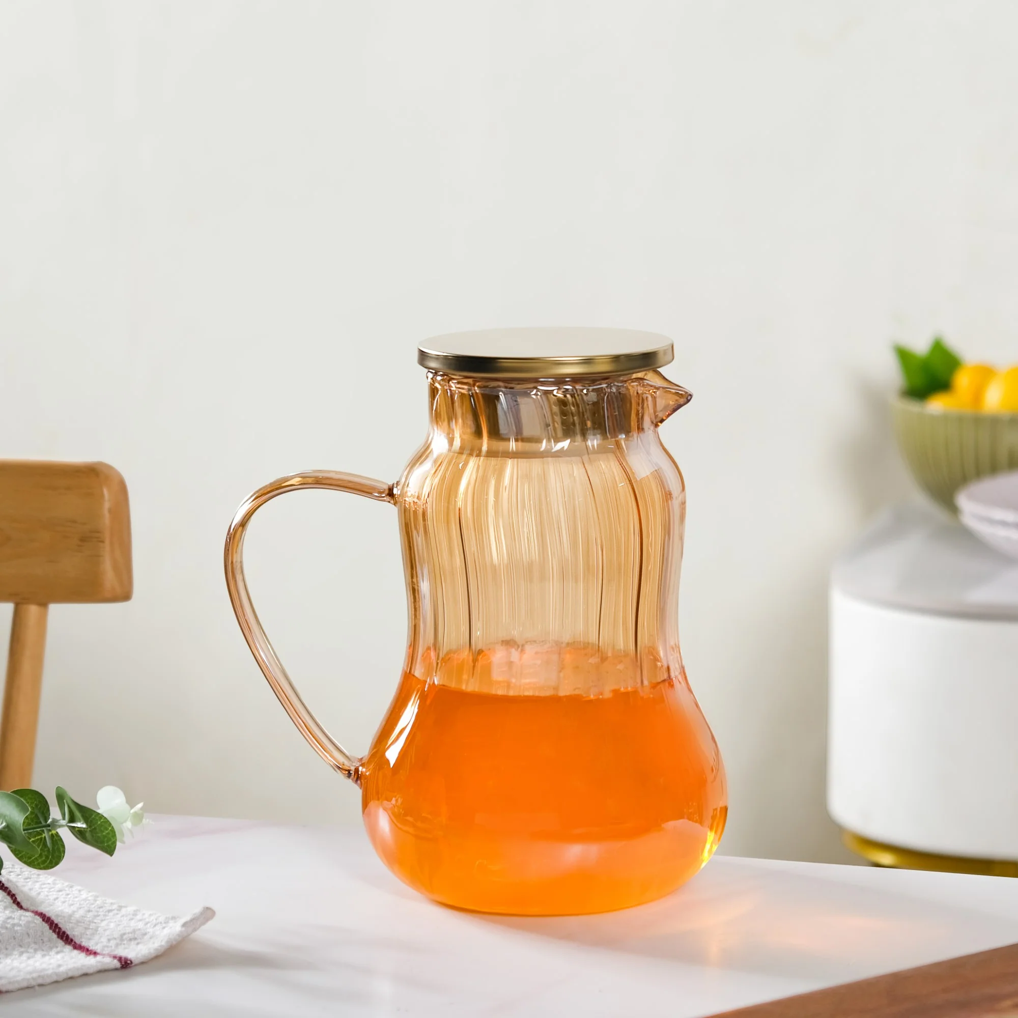 Tall Amber Fluted Borosilicate Glass Jug 1950ml - Image 3