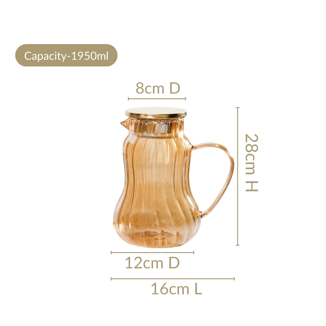 Tall Amber Fluted Borosilicate Glass Jug 1950ml - Image 4