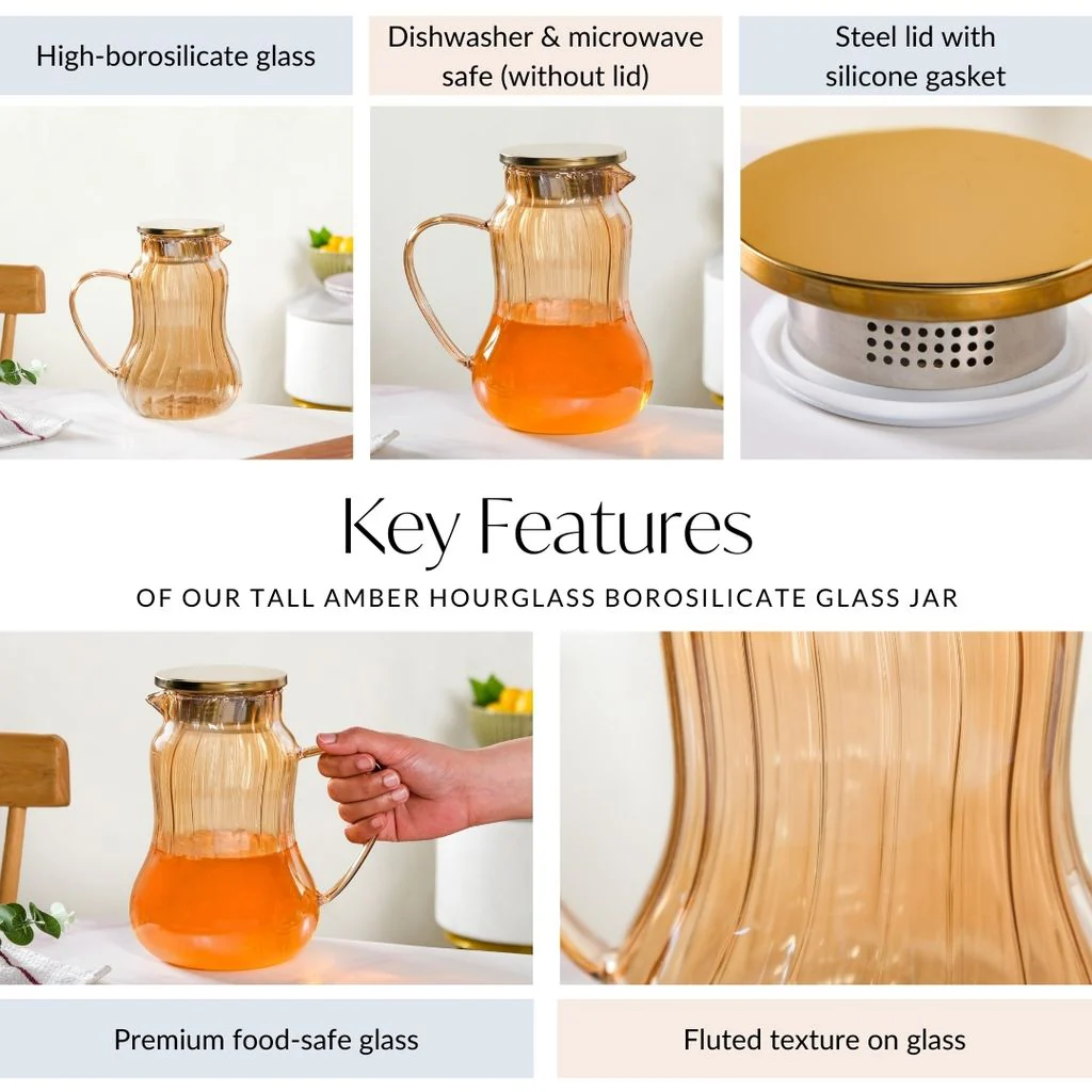 Tall Amber Fluted Borosilicate Glass Jug 1950ml - Image 5