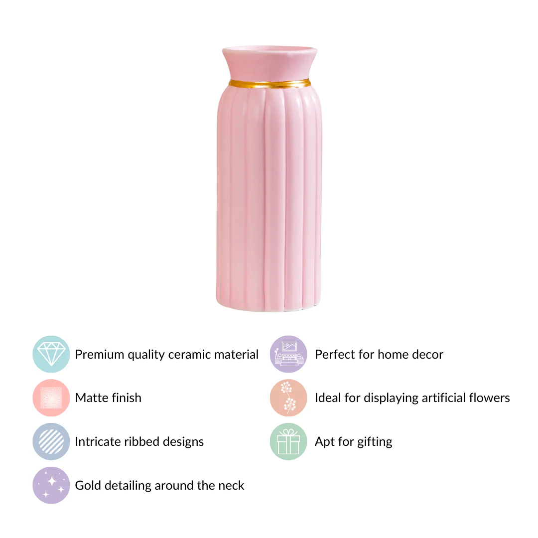 Tall Ceramic Flower Vase Soft Pink - Image 4