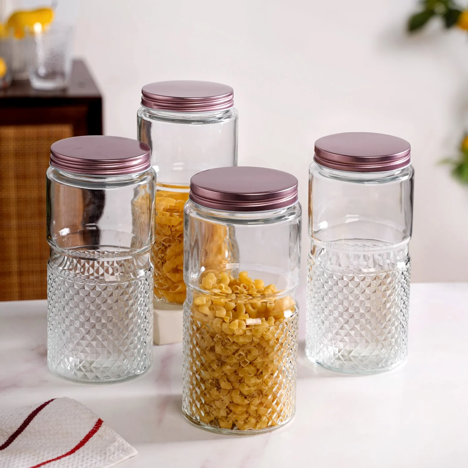 Tall Glass Jar With Rose Gold Lid Set Of 4 1500ml - Image 2