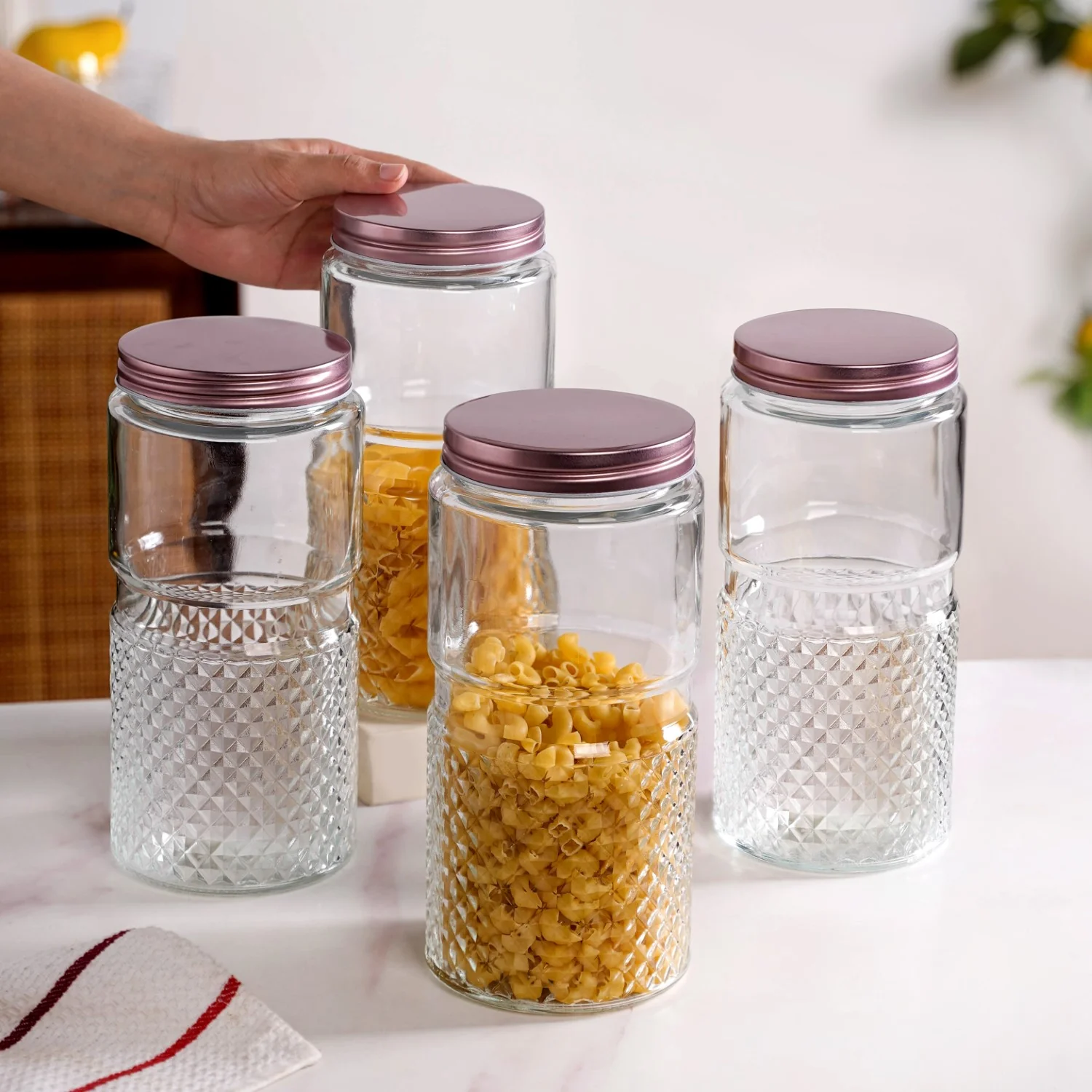 Tall Glass Jar With Rose Gold Lid Set Of 4 1500ml - Image 3