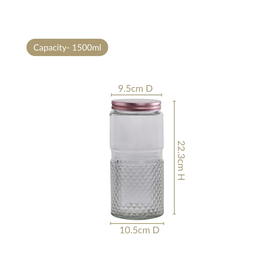 Tall Glass Jar With Rose Gold Lid Set Of 4 1500ml - Image 4
