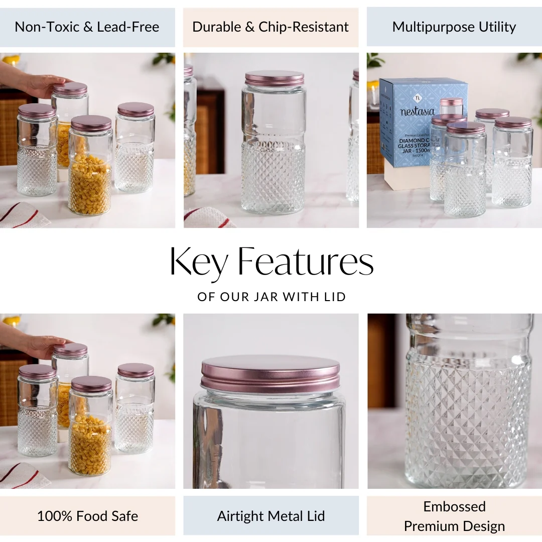 Tall Glass Jar With Rose Gold Lid Set Of 4 1500ml - Image 5