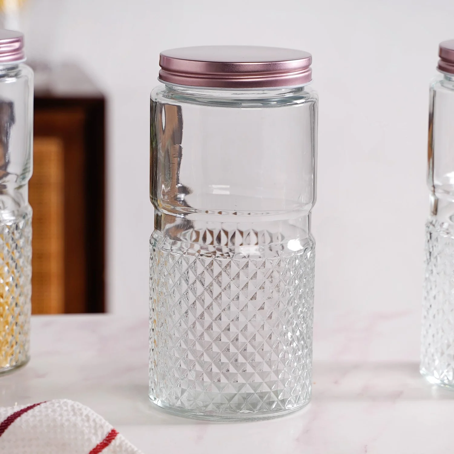 Tall Glass Jar With Rose Gold Lid Set Of 4 1500ml - Image 9