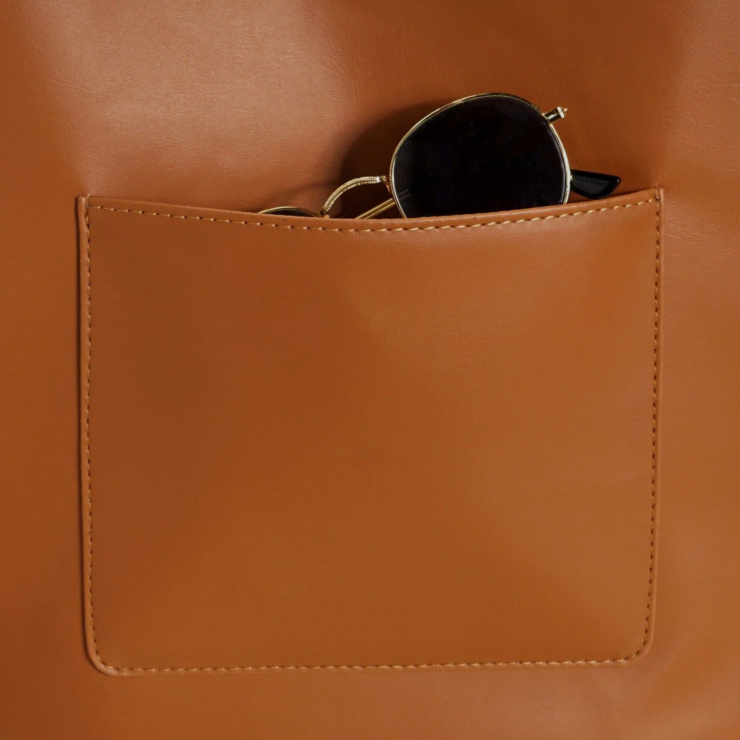 Tan Rattan Tote Bag With Back Pocket - Image 6