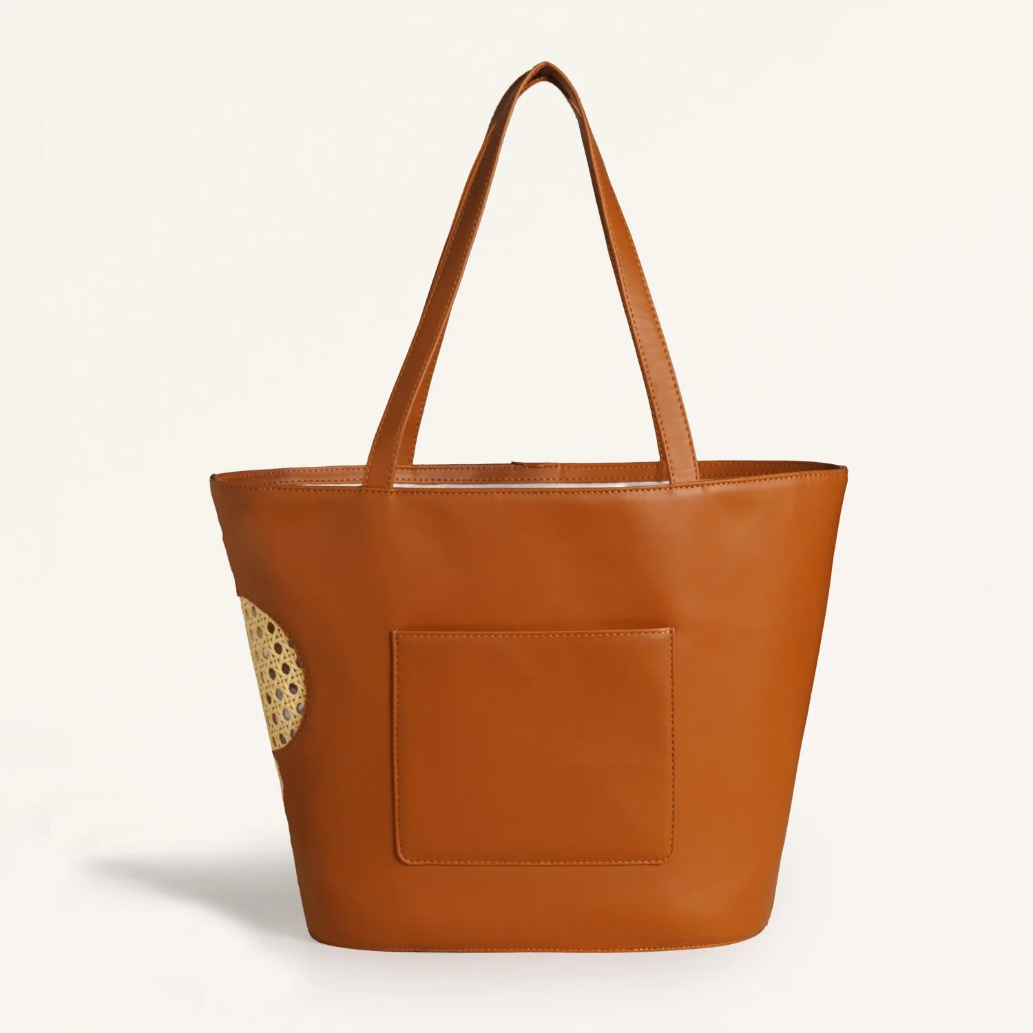 Tan Rattan Tote Bag With Back Pocket - Image 8