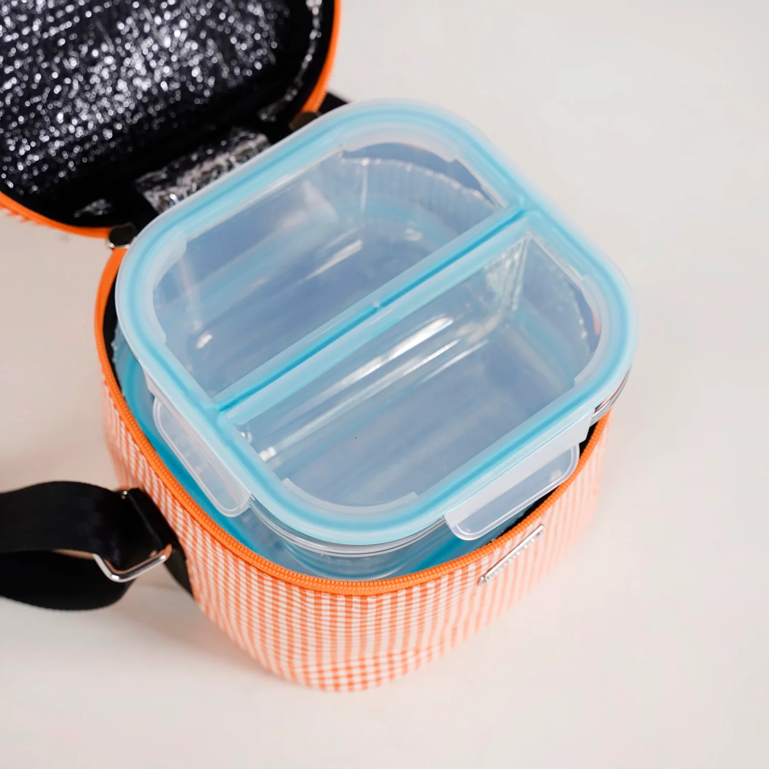 Tangerine Checked Lunch Bag With Insulation - Image 3