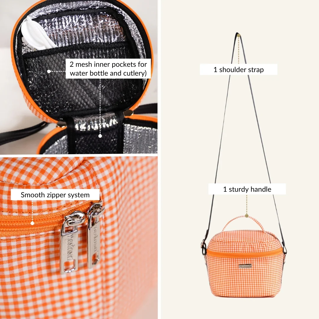 Tangerine Checked Lunch Bag With Insulation - Image 6