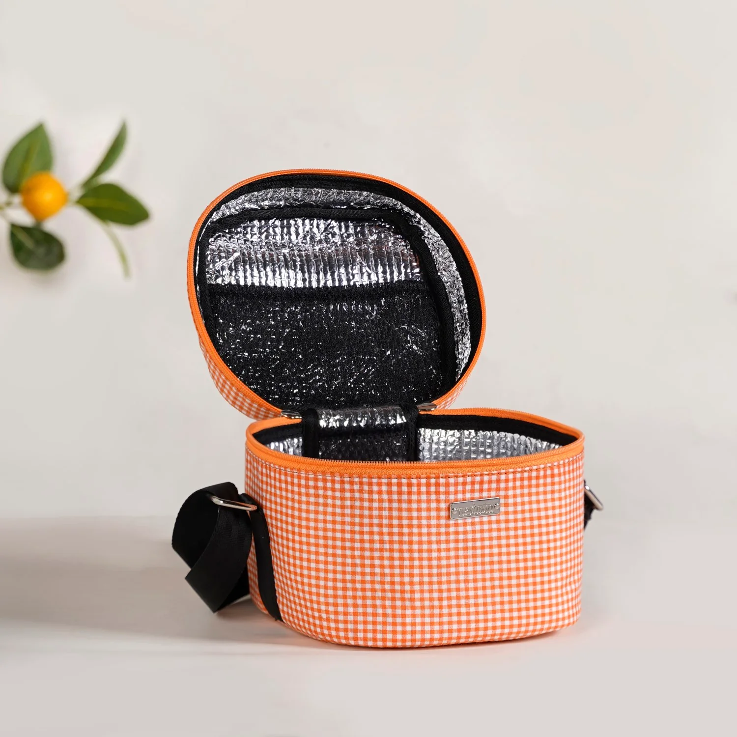 Tangerine Checked Lunch Bag With Insulation - Image 8